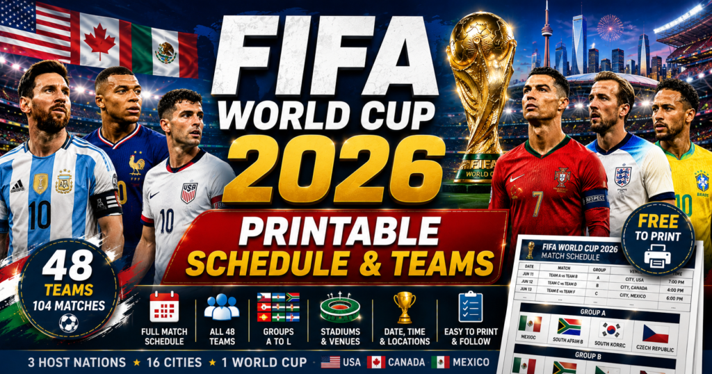FIFA World Cup 2026 - Teams & Full Schedule (Printable Posters)
